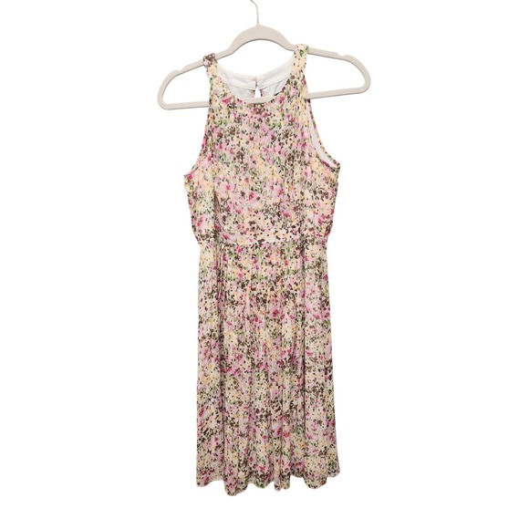 Adrianna Papell Dresses & Skirts - Adrianna Papell‎ Floral Halter Pleated Dress Pink Green Petite 8P RN59782